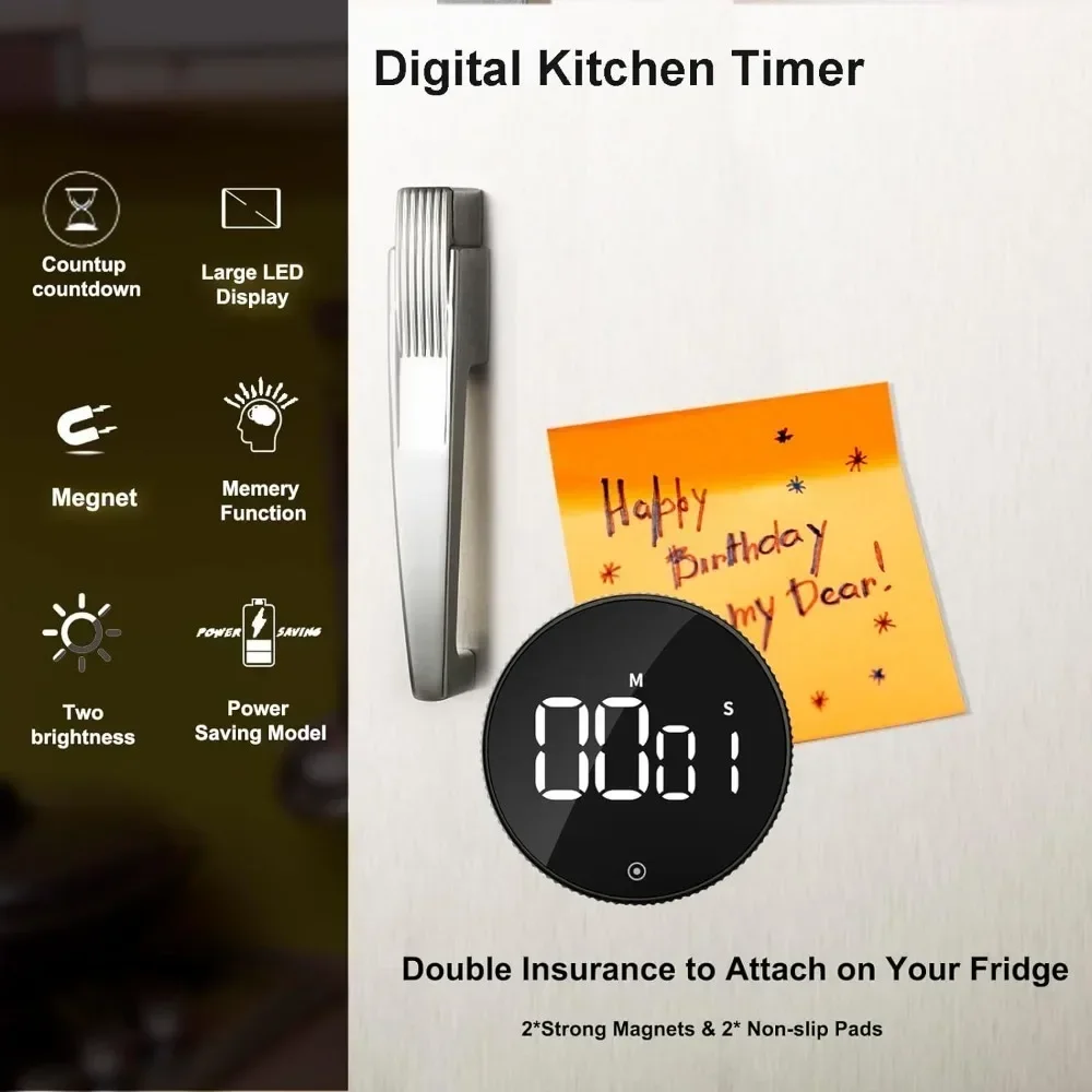 Kitchen Timer Digital Countdown Magnetic Egg Timer for Cooking Constant Light Function for Classrooms Quiet Kids Adults