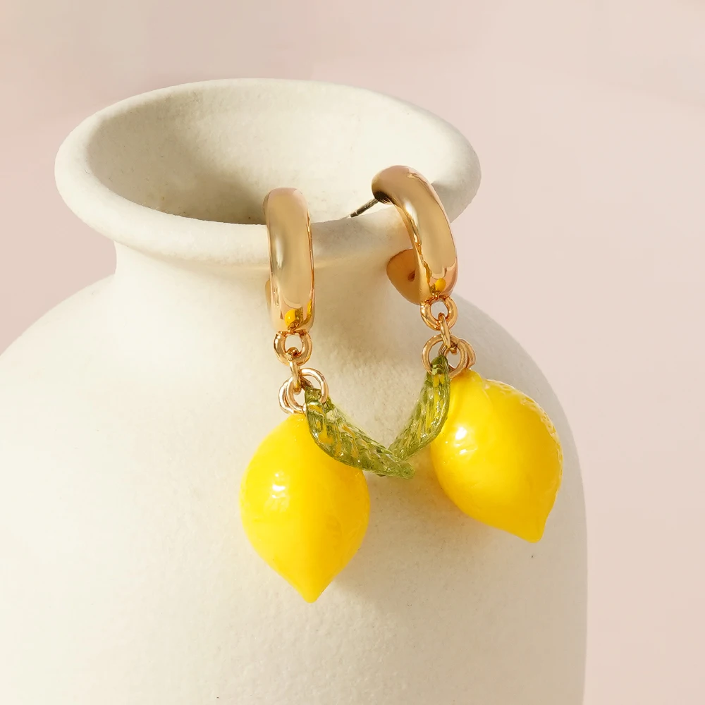 Summer Vacation Cute Yellow Lemon CC Earrings for Girls Bohemia Style Colorful Jewelry Accessory Perfect for Holiday Gift 4