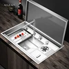 ASRAS Hidden Island kitchen Sink 304 Stainless Steel 4mm Thickness Single Flip Cover Hidden Large Size Handmade Brushed Sinks 1