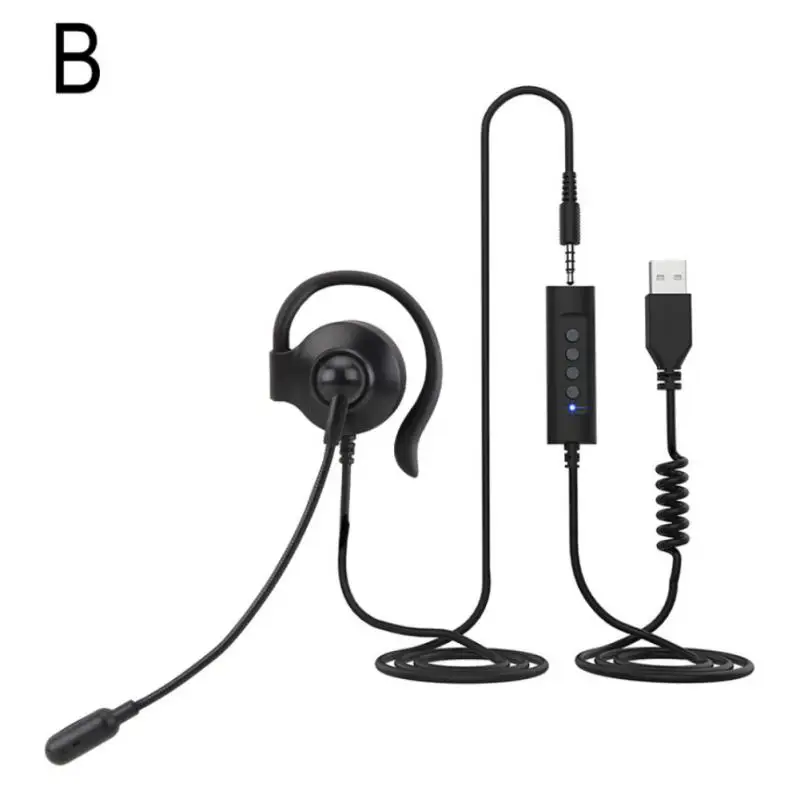 Wired Microphone 3.5mm Single Side Speaker Voice Office Headset for Clear Call with Ear Hook USB Wire Control AUX for Conference