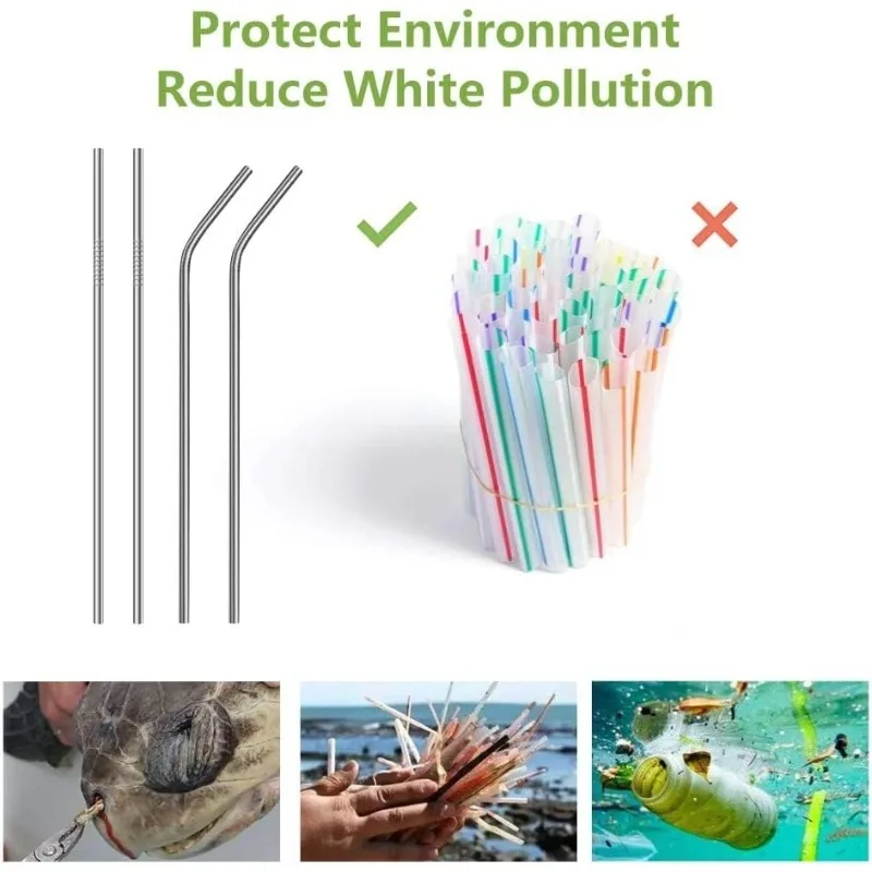 Durable Stainless Steel Reusable Metal Straws with Cleaning Brush for Milkshakes, Bubble Tea, and Smoothies