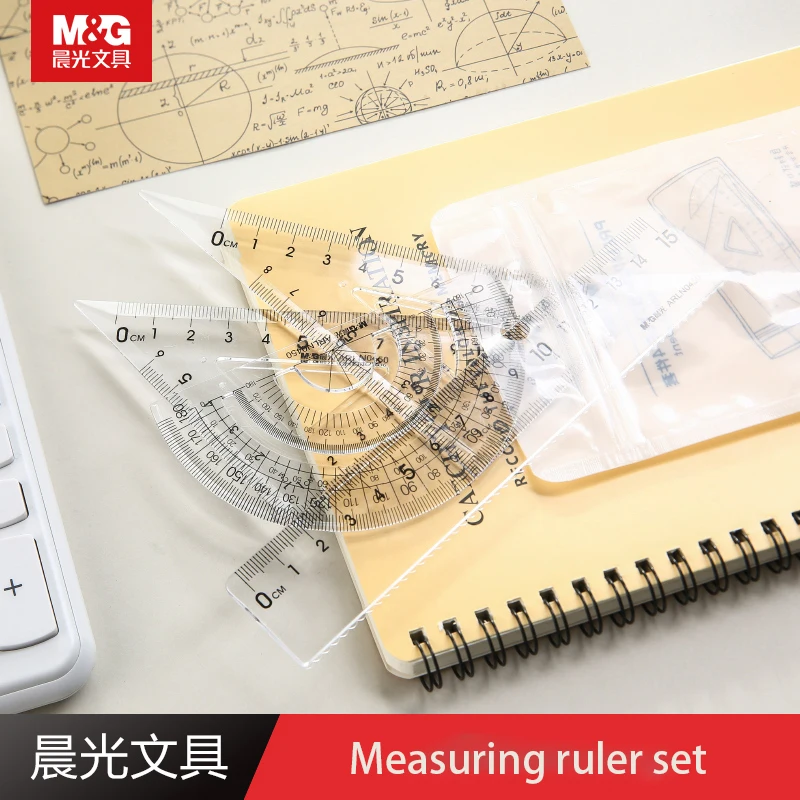 M＆G 4Pcs/Set Ruler Set Measuring Stationery Set Protractor Straight Ruler Triangle Scholar kit School Mathematical