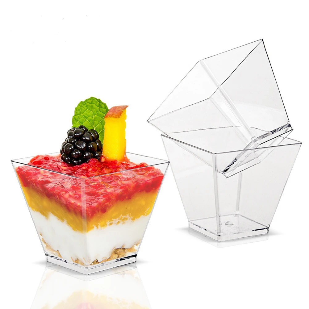 50 Pack 2oz Mini Square Dessert Cups with Spoons – Clear Disposable Plastic Parfait App... - SKU CCL60929 - UGI Packaging