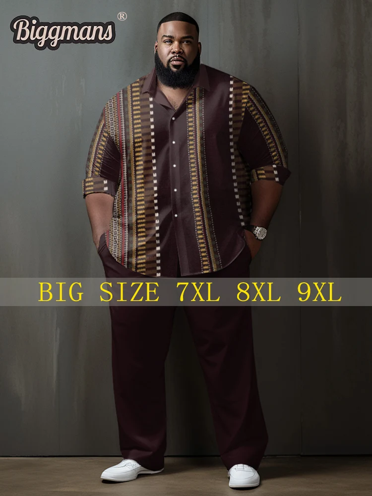 Biggmans Business Big And Tall Suit Shirt Set For Summer Fashion Men's Clothing Long sleeve Striped Leisure Man Plus Size 9XL