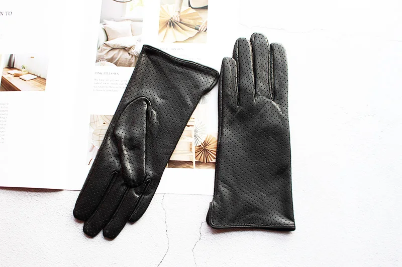 Summer Driving Women's Sheepskin Leather Gloves With Thin Silk Lining Sun Protection and Anti Slip Motorcycle Riding Gloves