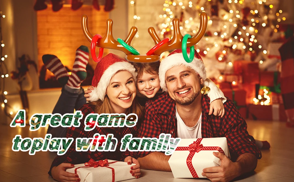1set Rentier Geweih Hut Werfen Ringe Aufblasbare Weihnachten Party Spiel Familie Werfen Lustige Geschenk für Kinder Erwachsene Weihnachten neue Jahr Spielzeug – Detail 1