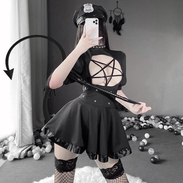 Vestido de fiesta gótico elástico para mujer, traje Sexy de estilo gótico  con volantes ahuecados, pentagrama, disfraz de Halloween - AliExpress