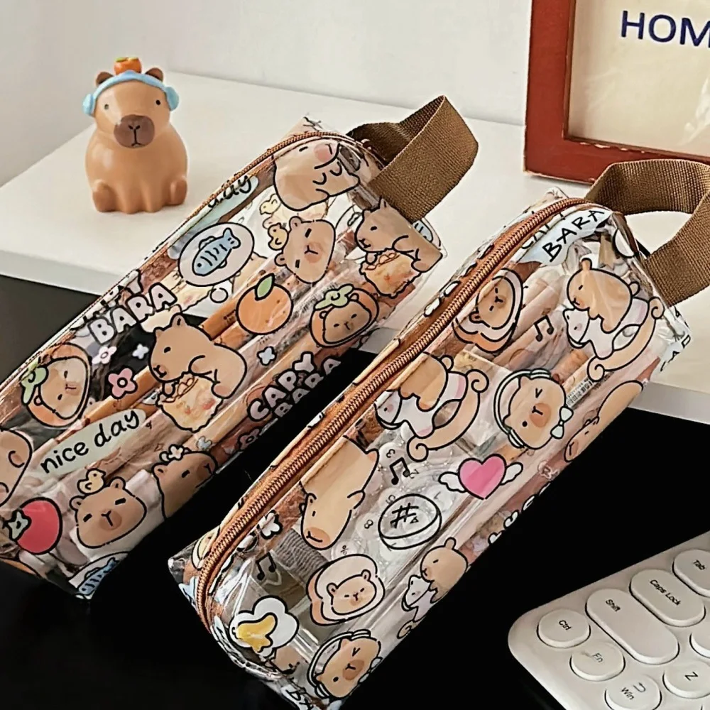 Cute Cartoon Capybara Transparent Pencil Case Large Capacity Dirt Resistant And Waterproof Pencil Case Hand-Held