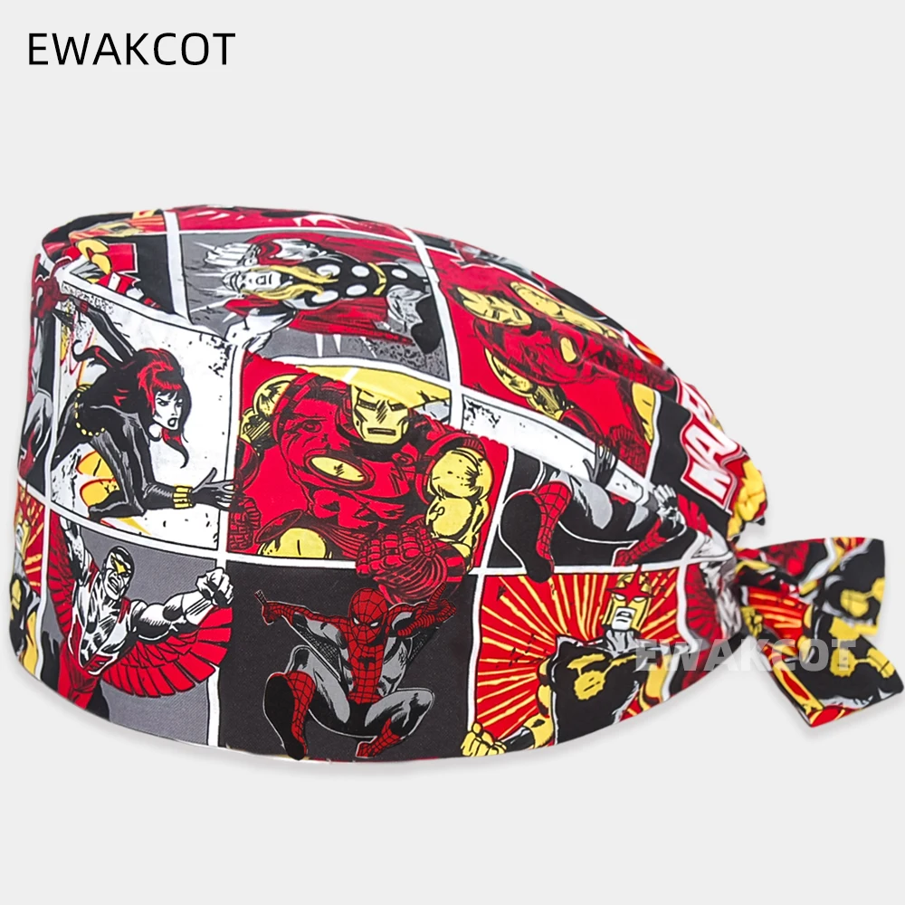 جديد الكرتون الجراحية فرك قبعة القطن ممرضة التمريض قبعة النساء الرجال الأسنان سبا الحيوانات الأليفة متجر مستشفى الجراح قبعات غرفة العمليات قبعات