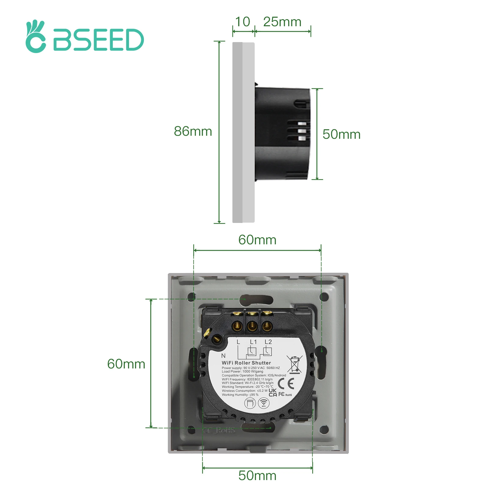 Bseed EU 표준 Tuya Wifi 블라인드 스위치 무선 스마트 롤러 셔터 스위치 스마트 라이프 Google Assistant Alexa 음성 제어