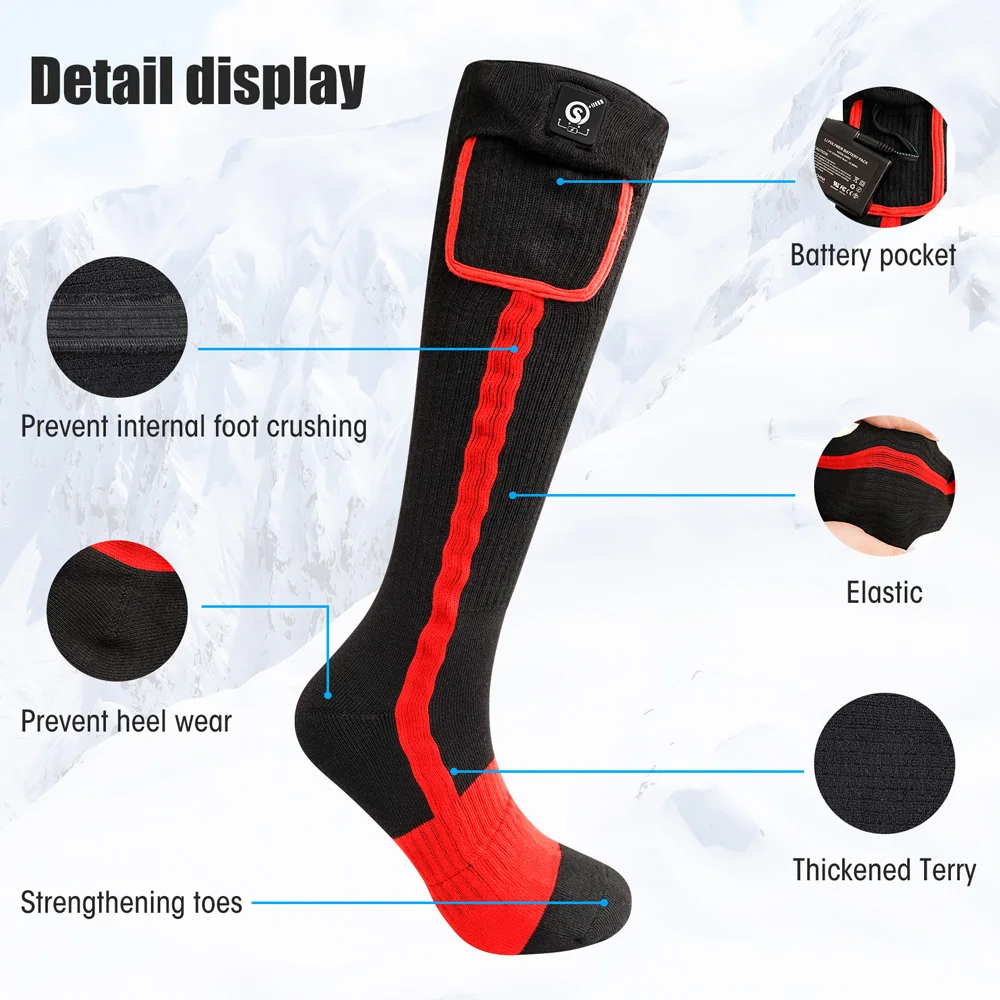 DAY WOLF-Chaussettes Chauffantes Rechargeables pour Homme et Femme, Chaudes, Extérieur, Moto, Pêche, Escalade, Hiver