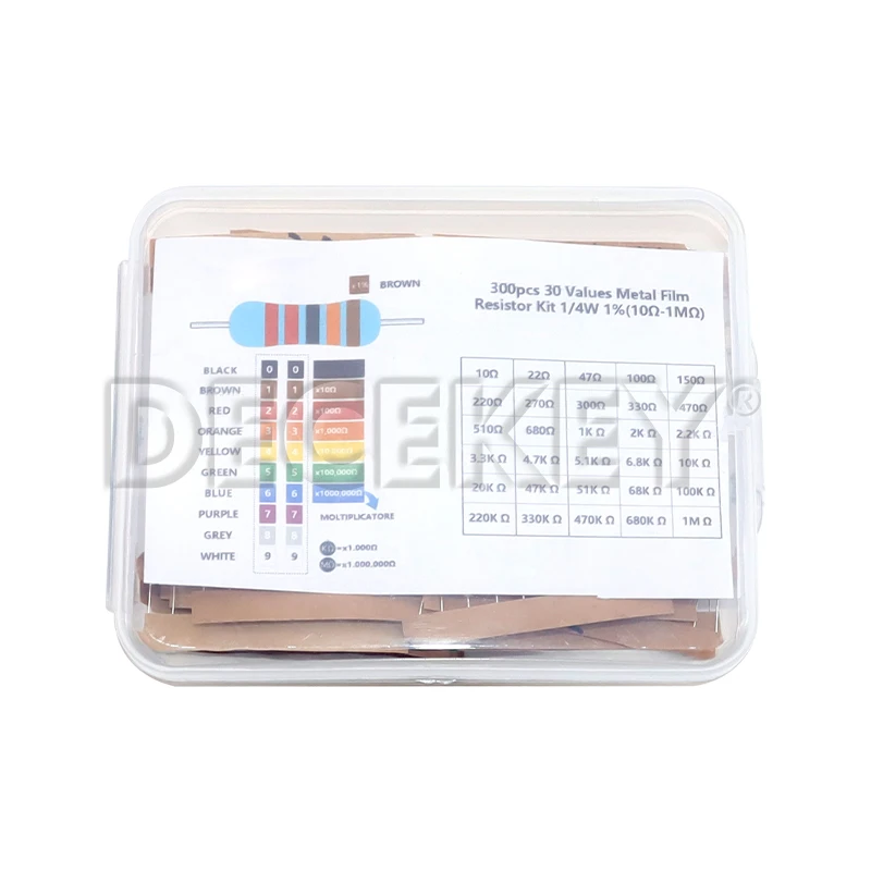 Metal Film Resistor 300Pcs 600Pcs 1/4W kit set 30 Values 10 ohm ~1M Resistance 1% Set resistors Metal Film Resistor