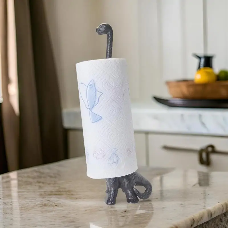 HX5F Playful Dinosaur Iron Towel Holder Unique Charm Bathroom Tissue Roll Organizers