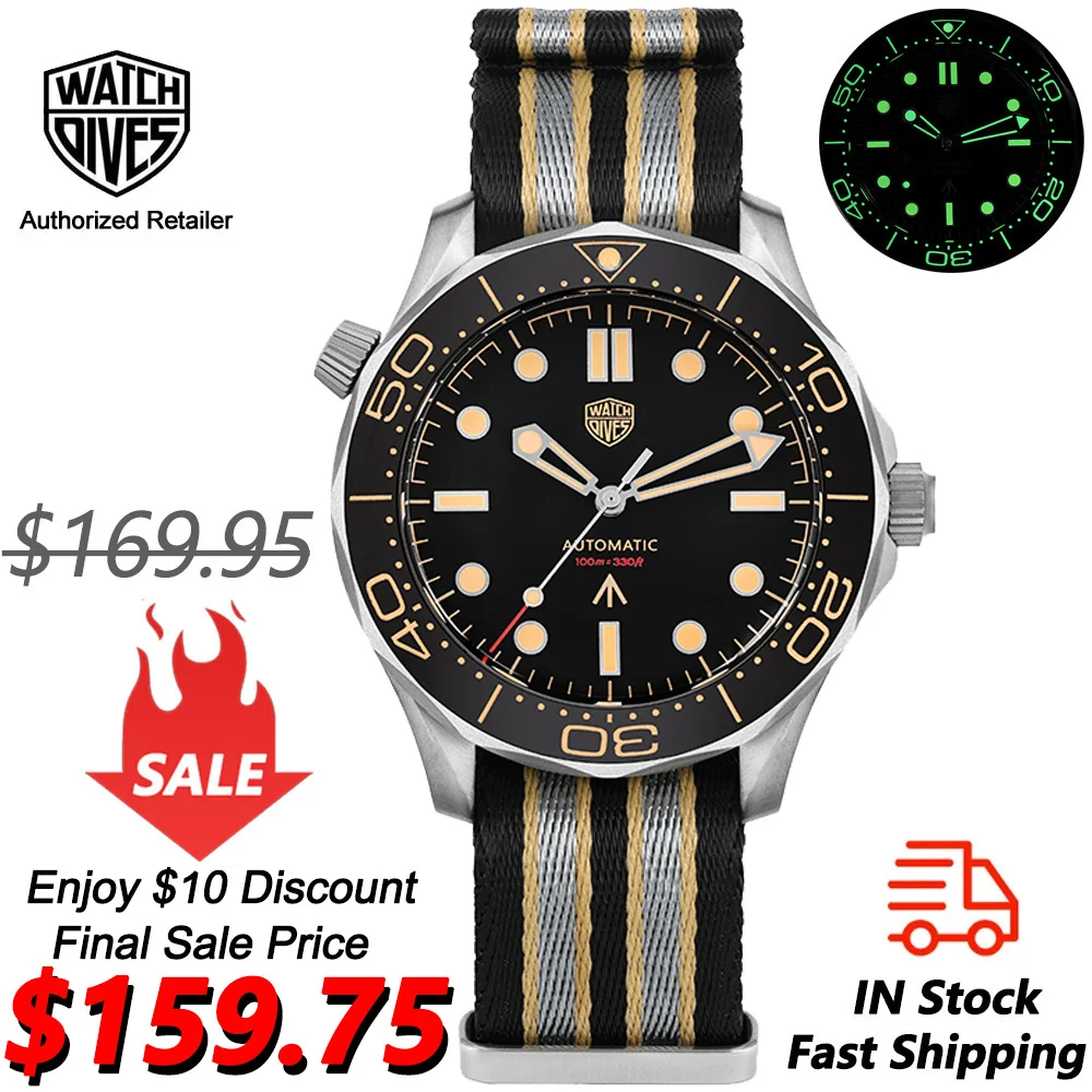 Watchdives WD007 Automatic Watch NH35 Movement Watches Domed Sapphire Crystal with Clear AR Coating C3 Super Luminous Wristwatch
