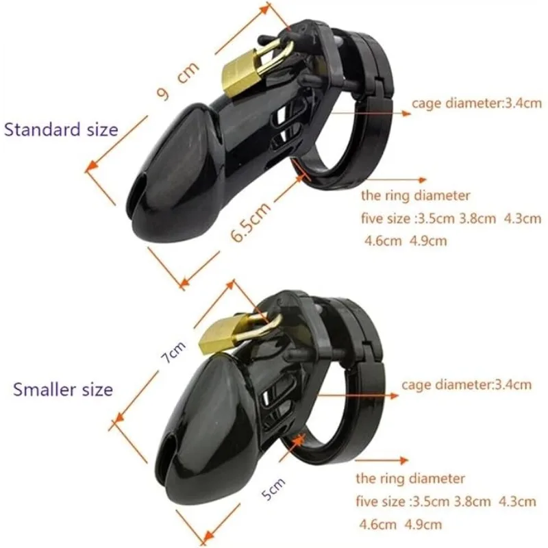 Penis Chastity Cage Plastic Locking Cock Cage with 5 Sizes Penis Rings BDSM Adult Sex Toy