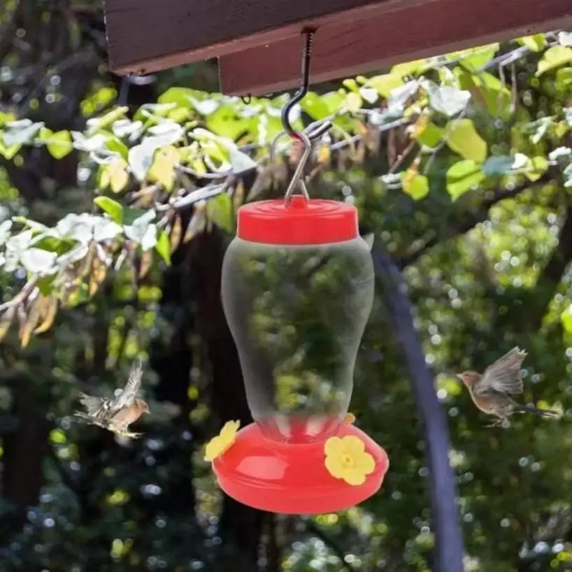 1 Pcs Bird Water Feeder Bottle Hanging Hummingbird Feeder For Outdoor Garden With Plastic Flower And Iron Hook Feeding Tools