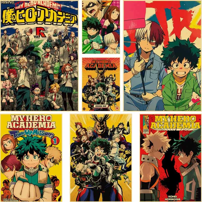 

Kids Room Decoration Wall Art Decor Retro Kraft Paper My Hero Academia Poster Mural Vintage Anime Figure Decorative Paintings
