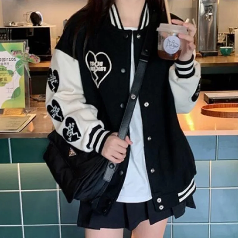 올 시즌 뉴트럴 스타일 재킷, 양쪽 짧은 재킷, 올 코튼 여성 재킷, 한국 야구 재킷 