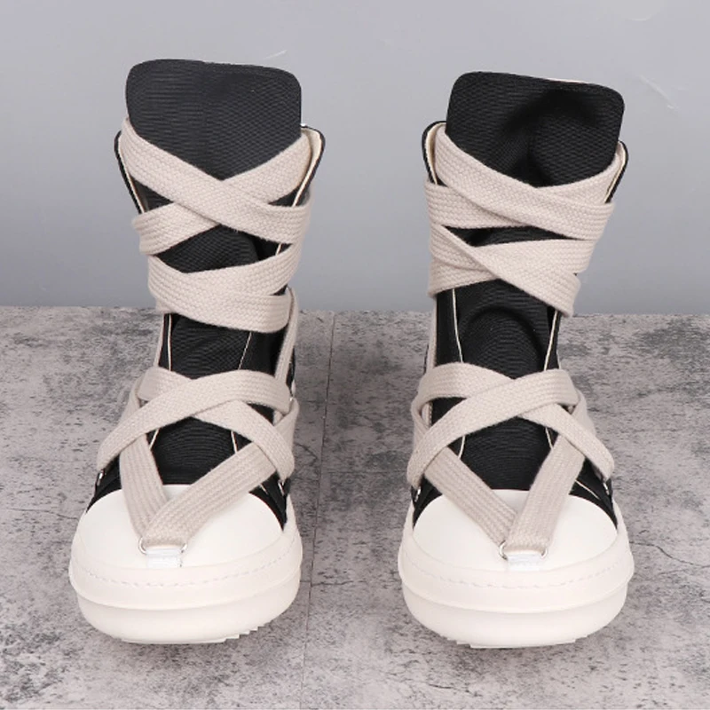Men's Casual Shoes Fashion Canvas Shoes for Man Jumbo Shoelaces Women's Sneakers Black Solid Lace-up Male Sneakers