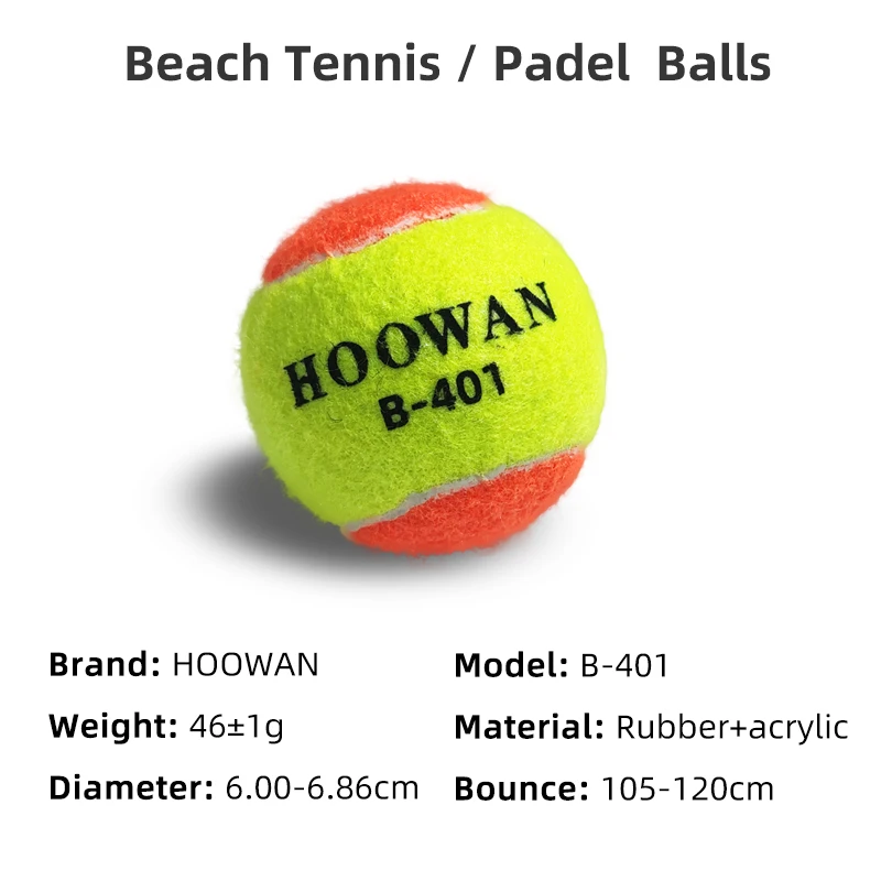 HOOWAN B-401 Beach Tennis Balls 10 Unit Standard Padel Balls 50% Pressure Training