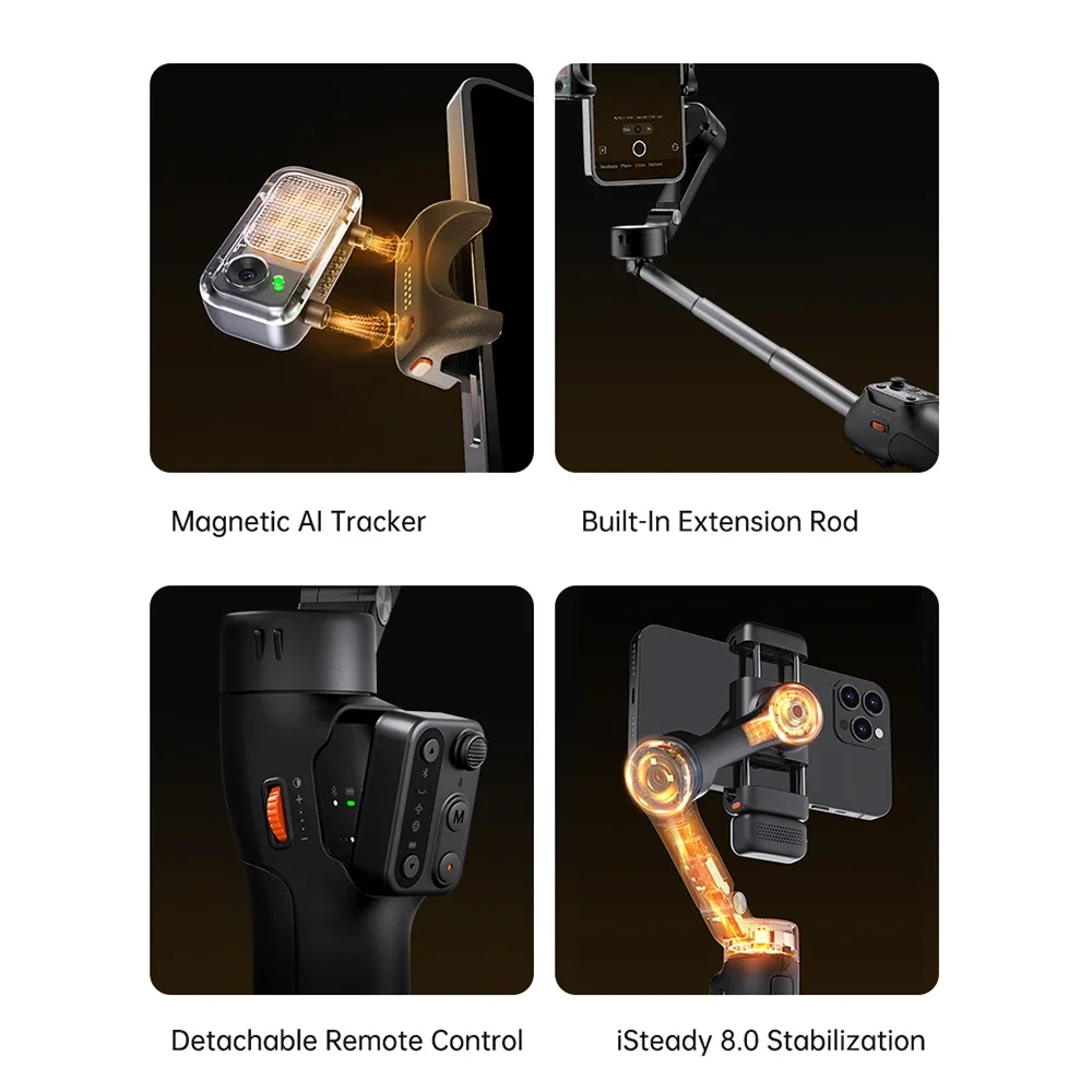 Hohem ISteady V3 Magnetic AI Handheld Stabilizer Selfie Stick Gimbal Phone for Smartphones Video Record Vlog