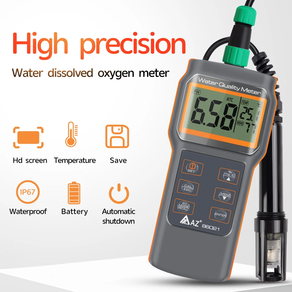 

Water Dissolved Oxygen Meter Water Quality Tester Aquaculture Oxygen Content Tester Multi Function PH Meter LCD Display