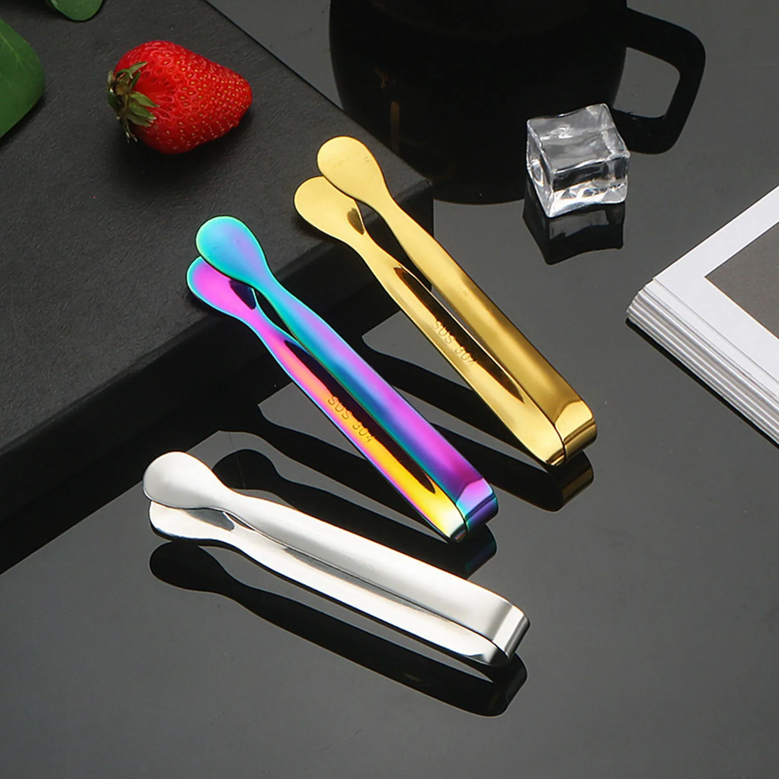 4.25Inch Stainless Steel Small Tongs For Serving Food Multifuntional Kitchen Metal Tongs For Ice, Toaster, Desserts, Appetizers