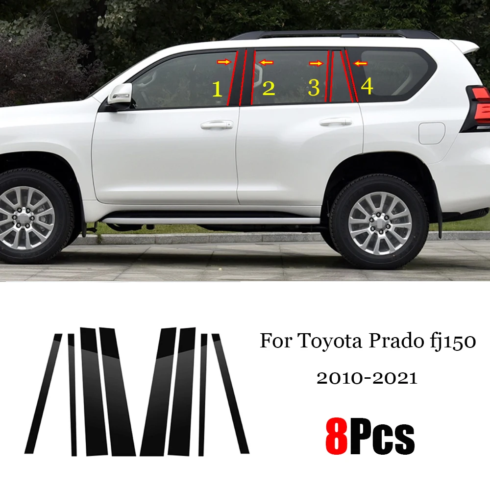 

For Toyota Land Cruiser Prado fj150 2010 - 2021 Car Door Window Middle Column Trim Protection PC Black Strip Decoration Sticker