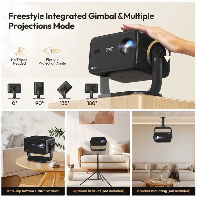 XGODY 4K Android 11 Projector Native 1080P With Auto Keystone Focus Wifi 6 BT 5.4 Portable Outdoor Movie Home Cinema