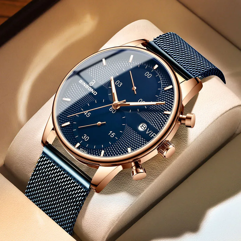 

BINBOND Student Ultra Thin Quartz Watch Automatic Movement Milan Strap VIP Clock Leisure Men's Business Trend Gift Wristwatch