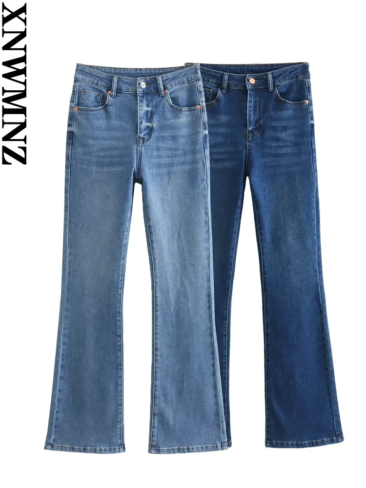 

XNWMNZ женские модные новые длинные расклешенные джинсы с высокой талией женские винтажные зауженные универсальные шикарные джинсы на молнии