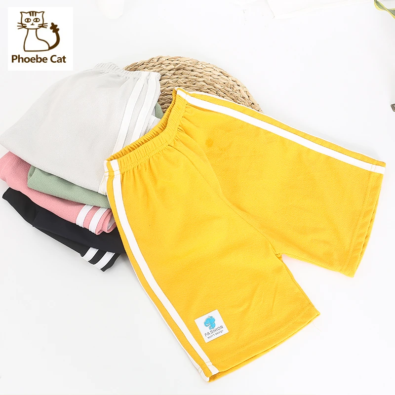 Yellow Shorts for Boys Girls Summer Pants Kids White Striped Short