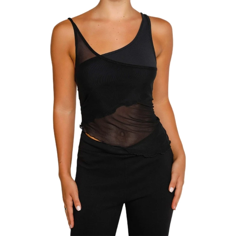 

Unique See-through Tank Tops Sleeveless Women Summer Casual Skinny All Match Sheer Top Fashion Women Commute Clothes