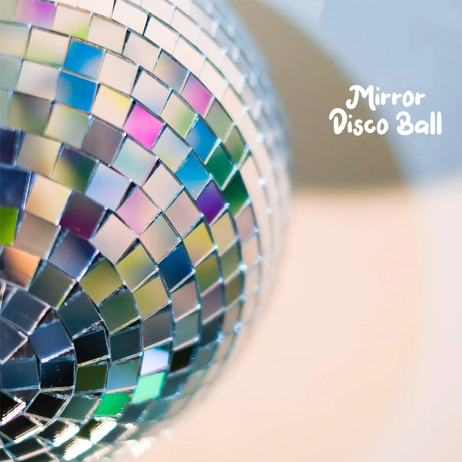 White Mirror Disco Ball. Lights Reflection. Silver Sparkles. DJ