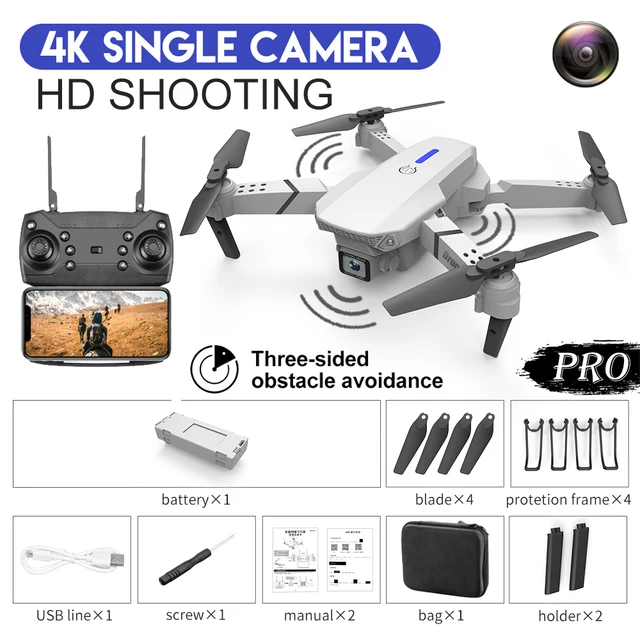 2022 New LSRC Quadcopter E88-525 Pro WIFI FPV Drone With Wide Angle HD 4K Camera Height Hold Avoidance RC Foldable Dron Gift ToyBurgundy