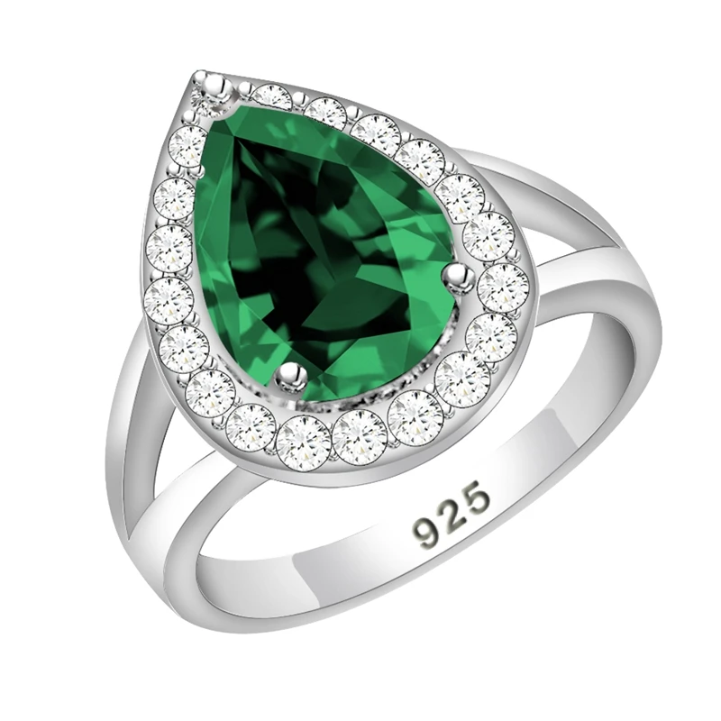 Water Drop 925 Silver Ring Green Cubic Zirconia White CZ For Women Wedding Wedding/Engagement/Party/Gifts Ring 2