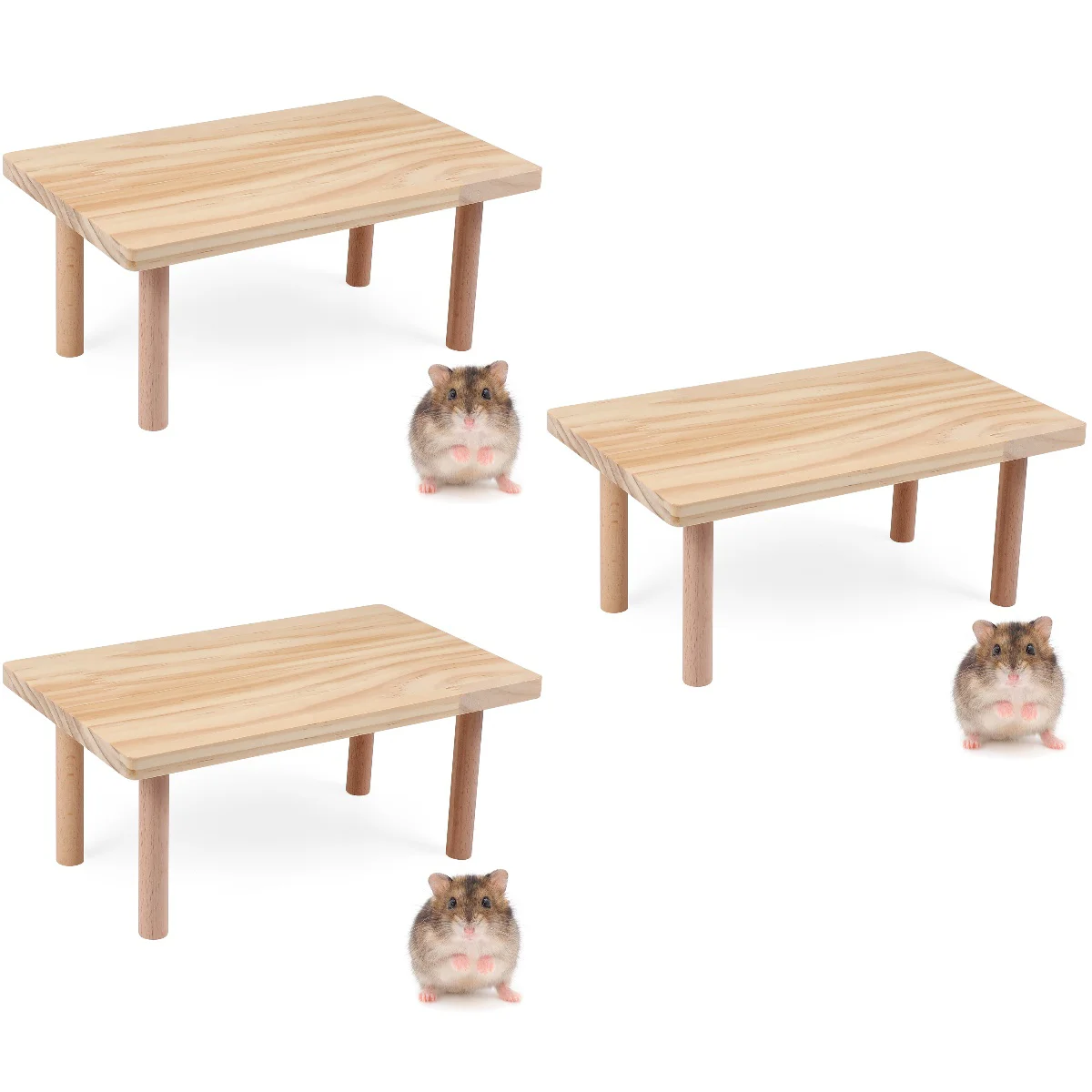 

3pcs Hamster Play Wooden Platform Small Pet Playing Stand Putting Food Bowl Water Table Cage Accessory