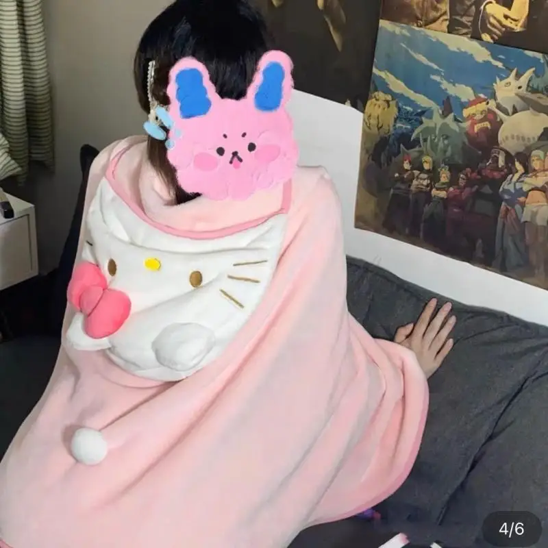 

Hello Kittys Shawl Student Kawaii Siesta Cloak Anime Kuromi Cinnamoroll Summer Travel Portable Blanket Melody Lunch Knee Break