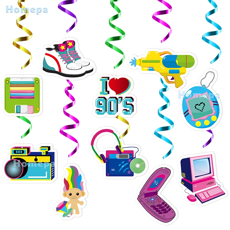 

30 шт. подвесных витков I Love 90-х для ретро вечерние НКИ ностальгия Декор назад в 90-е потолочная вихревая карта принадлежности для дня рождения