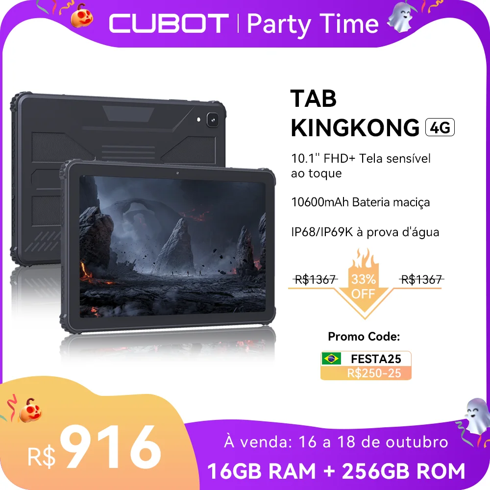Tablet Cubot Tab Kingkong 10.1 Red Móvil ROM 256GB RAM 16GB Dual SIM Certificación Militar Negro | Meses sin interés