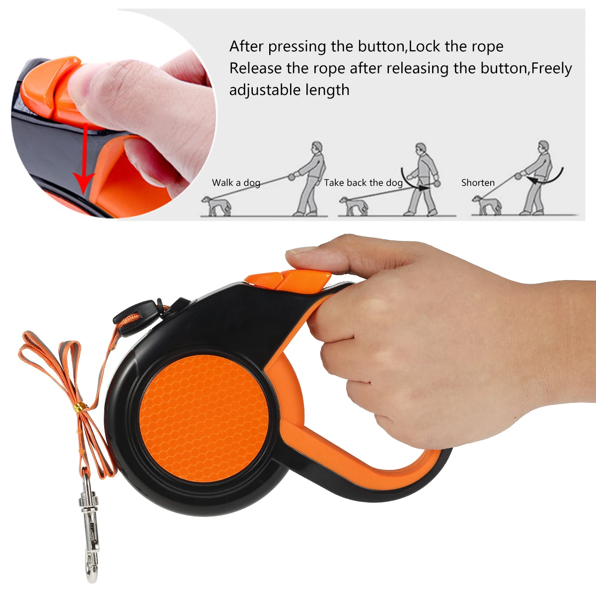 Retractable Dog Leash with Reflective Tape for Outdoor Use