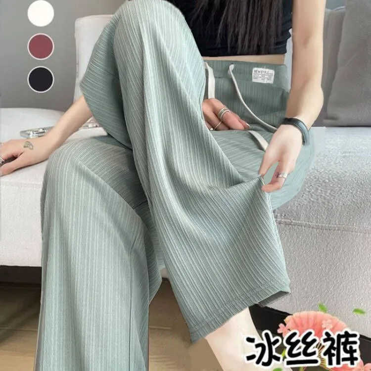 Drawstring wide leg pants green