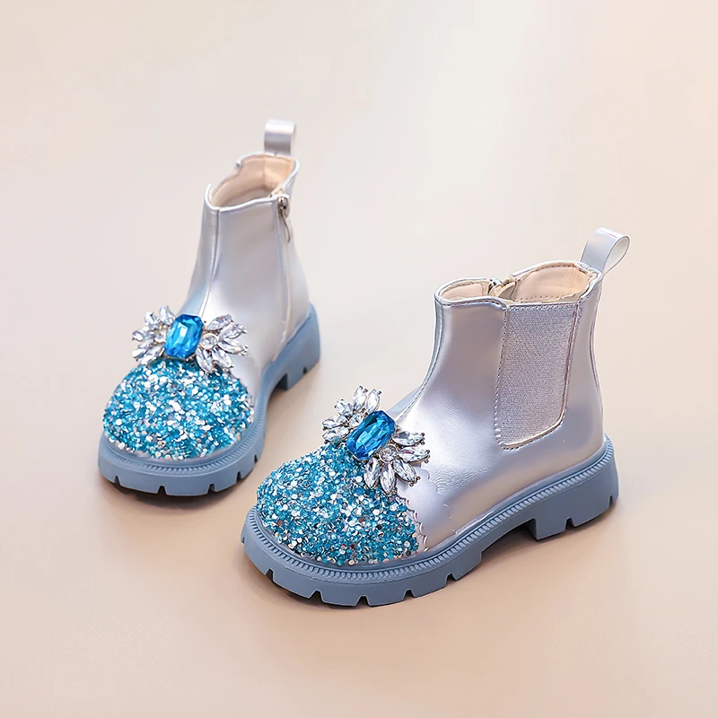 Girls Crystal Ankle Boots Winter Breathable Non Slip Boots