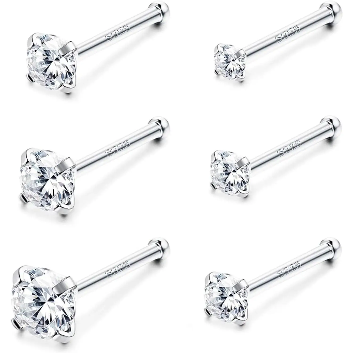 

Fansilver 6Pcs 20G Nose Ring Studs 925 Sterling Silver Nose Piercings Set for Women 1.5mm 1.8mm 2mm 2.5mm 2.8mm 3mm Body Jewelry