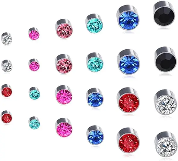 24Pcs/Set Crystal Rhinestone Magnet Earring Puck Women Mens Magnetic Fake No Piercing Clip Earring Jewelry Making Accessories 2
