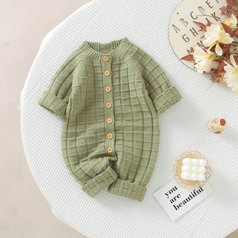 

Newborn Baby Rompers Knit Infant Boy Girl Clothing 0-18M Overalls Solid Warm Playsuit Toddler Children Jumpsuit Long Sleeve Fall