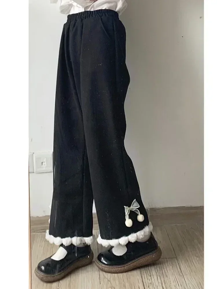 HOUZHOU Japanese Kawaii Pants Women Wide Leg Cute Sweatpants Sweet
