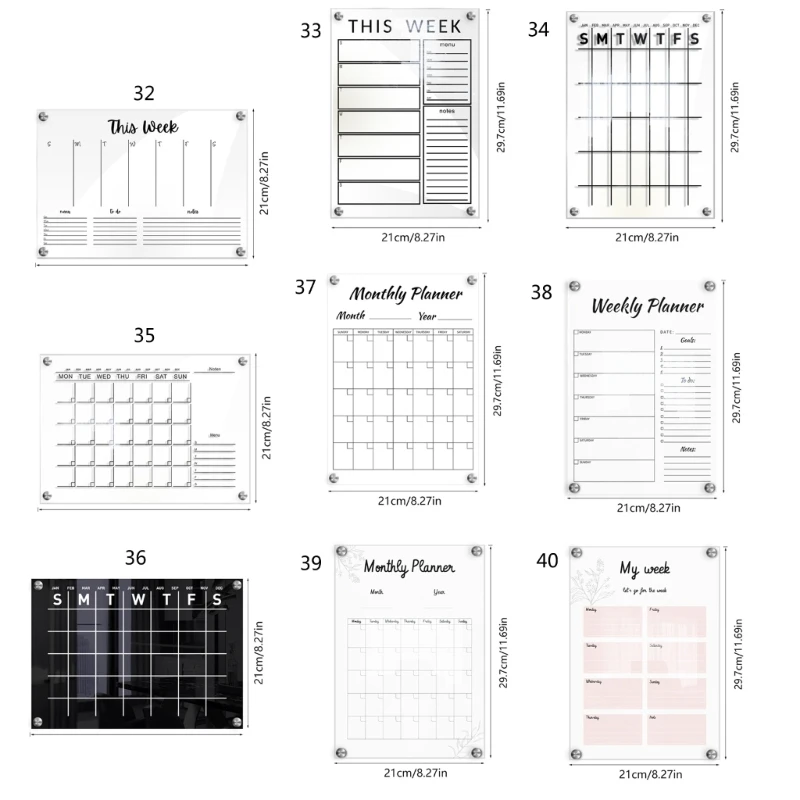 Calendrier mural en acrylique, organisation familiale, effaçable et  réutilisable, MODÈLE 1