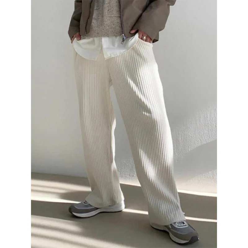 

Men's New Casual Trouser Fall Fashion Corduroy Pants Men Leisure Solid Color Ribbed Design Drawstring Straight Pants Streetwear