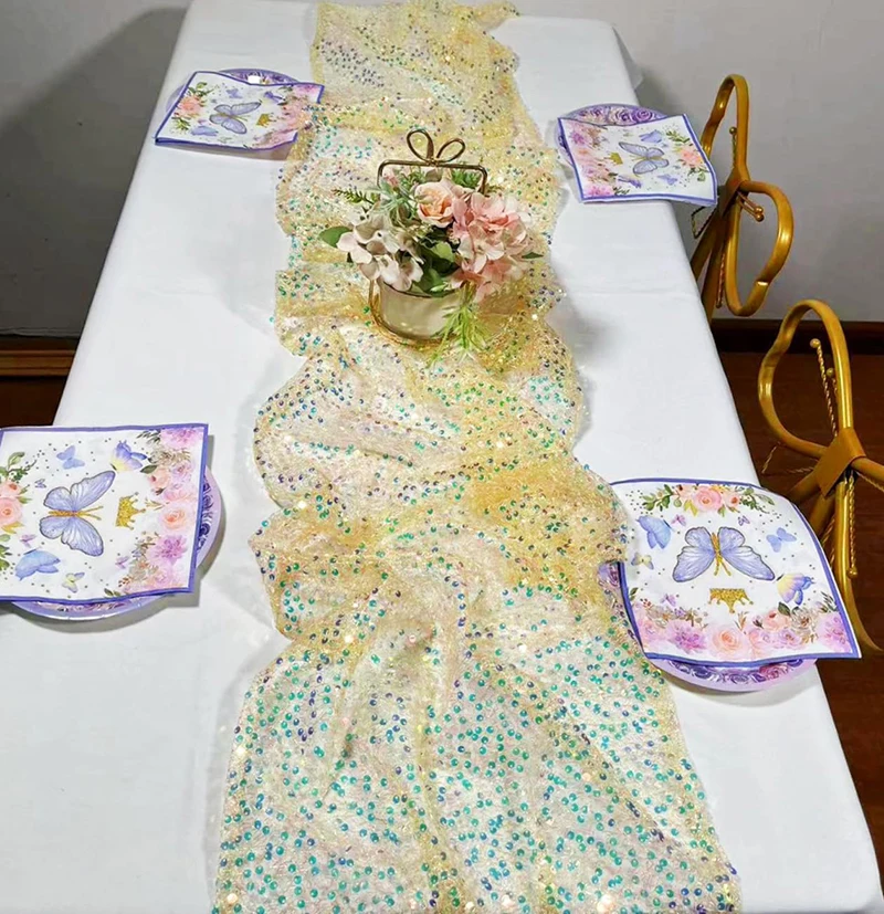 Iridescent Sequin Table Runner – Glittery Mermaid-Inspired Decor
